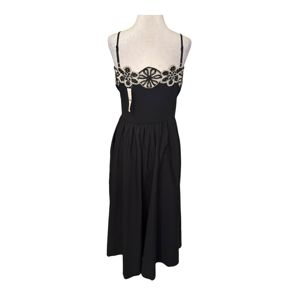 J. Crew Black Midi Dress with White Lace Trim - Picture 3 of 8